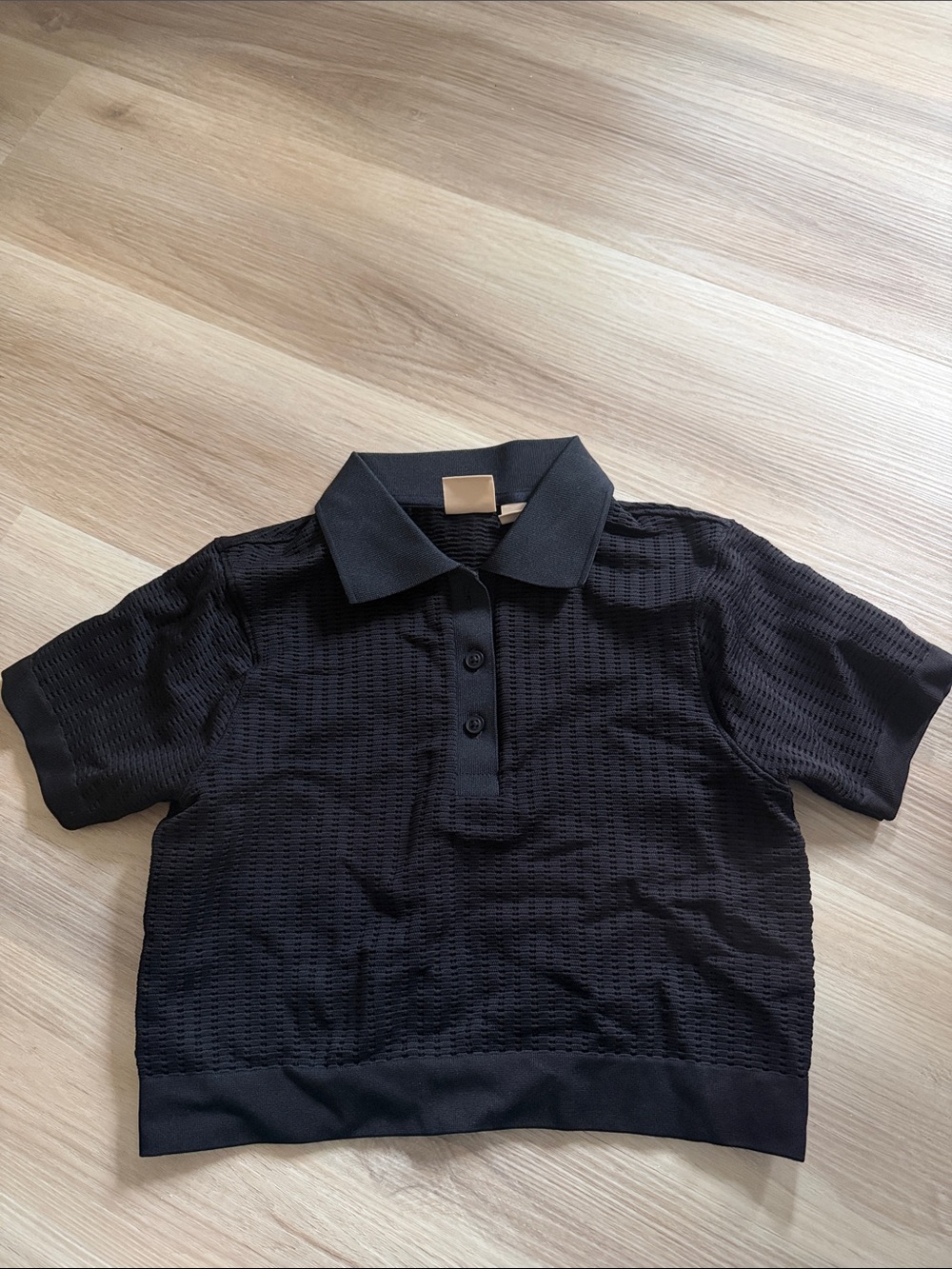 GAP x Beis Black Short-Sleeve Textured Polo Top